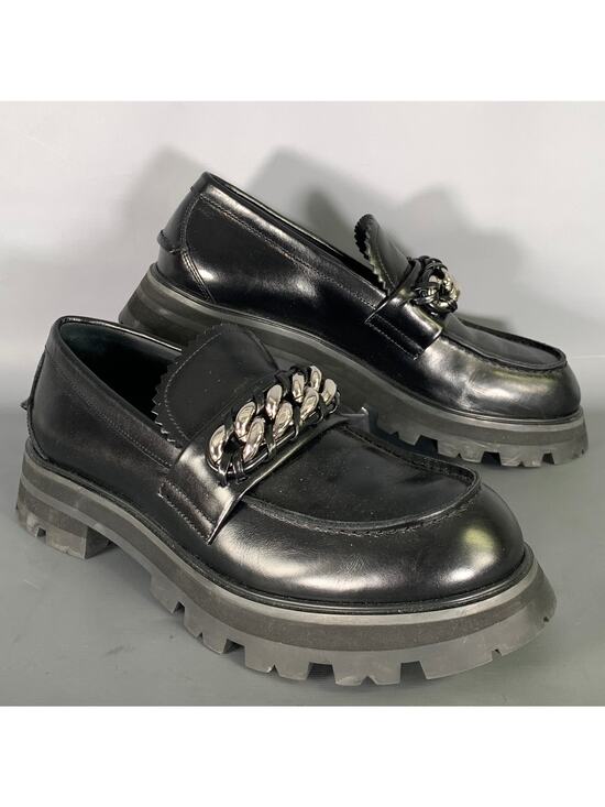 ALEXANDER MCQUEEN Size 10 Black Silver Chain Leather Slip On Loafers main image 6
